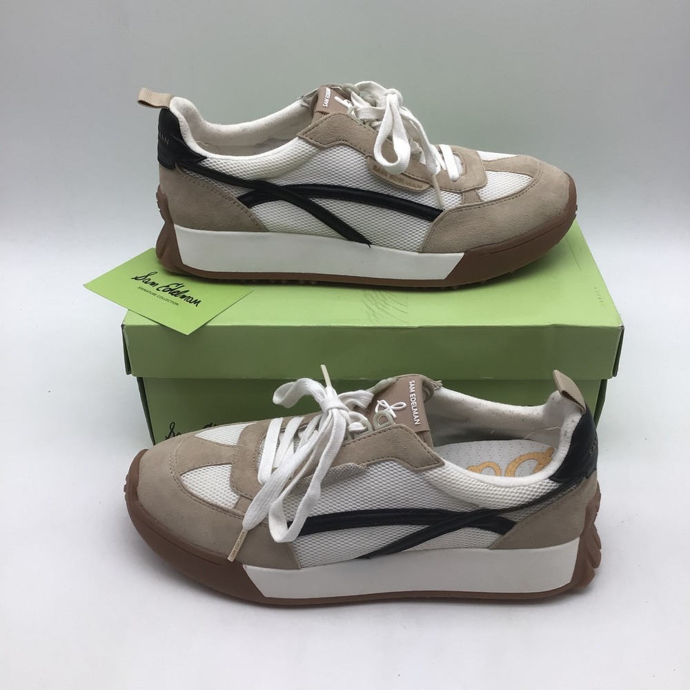 Sam Edelman Lanie‎ Womens Sneakers White Tan Black Suede Mesh Size 9.5 NEW